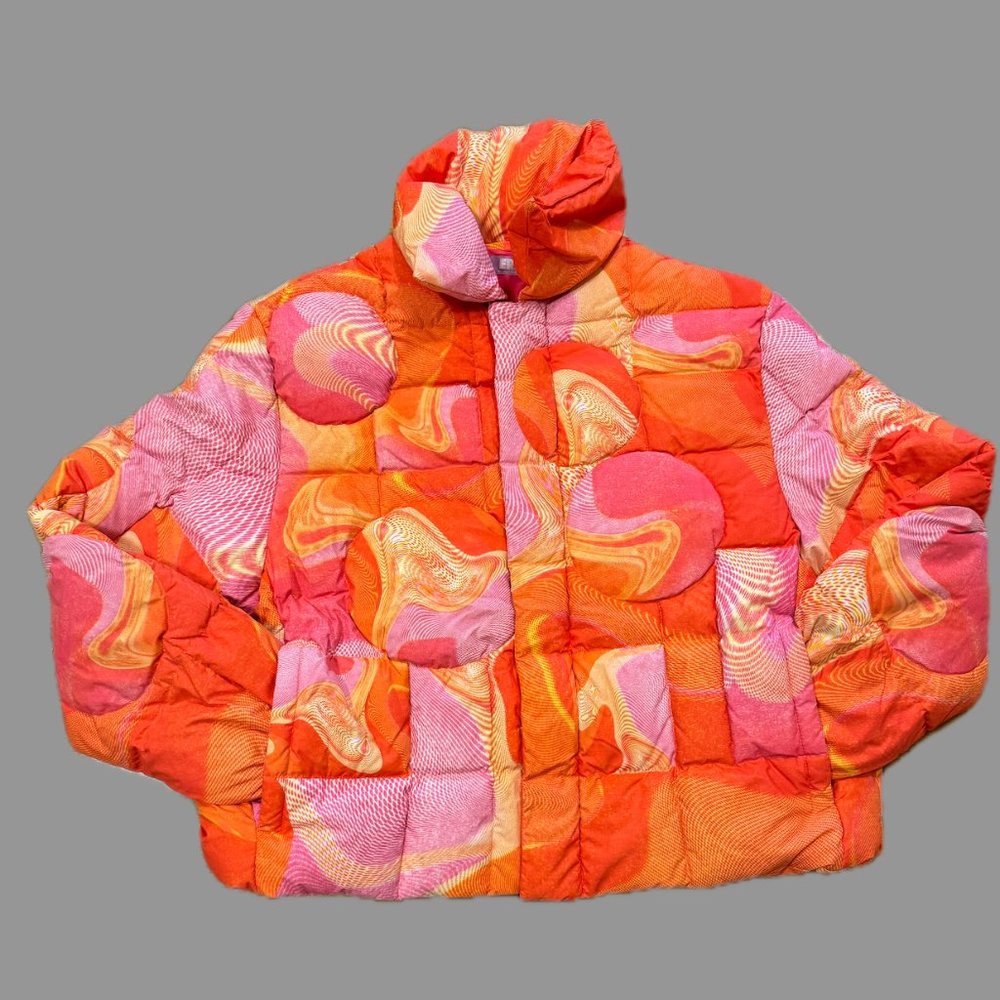 ERL Psychadellic Circle Puffer Jacket - Pink & Orange Sz L